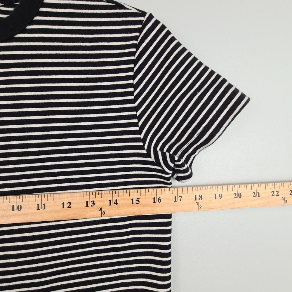 H&M Womens Black White Stripped T-Shirt Small Short Sleeve Crew Neck Cropped Top - Picture 3 of 6